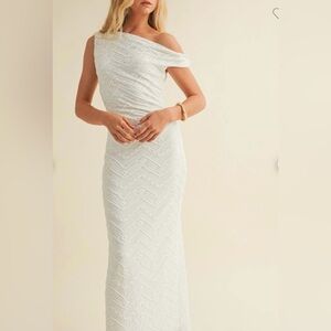 Textured Off-Shoulder White Maxi Dress